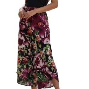 G.I.L.I. Black Floral Wide Leg Pull On Knit Cape Pants NWOT Size‎ XS